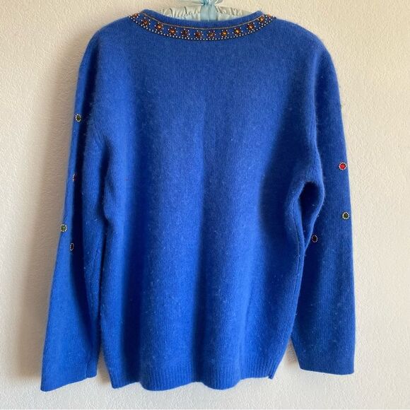 Marco Pecci Sweater Vtg 1980s Blue Angora & Wool Jeweled Beaded Pullover Sz 40 - Picture 2 of 11